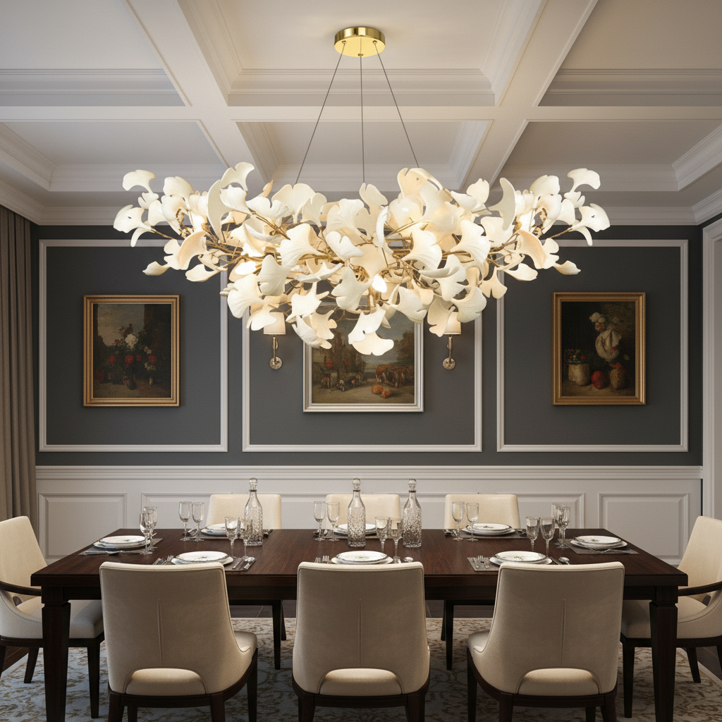 Luster Gaze Ginkgo Bloom Linear Chandelier - formal American dining room