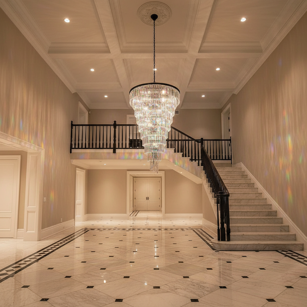 Luster Gaze Extra Large Multi-Tiered Spiral Chandelier in Black Finish - grand American estate foyer