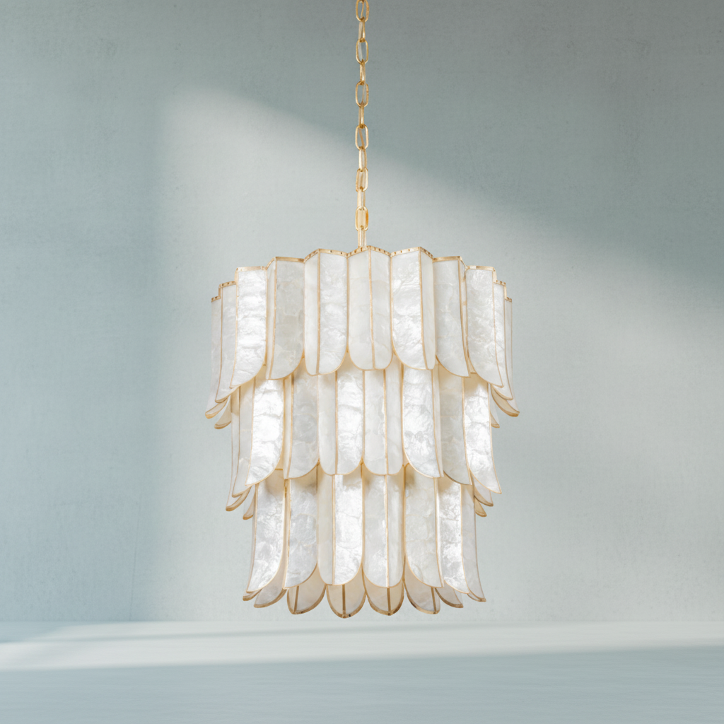 Luster Gaze Capiz Bloom Vintage Gold Leaf Chandelier - Background Shot