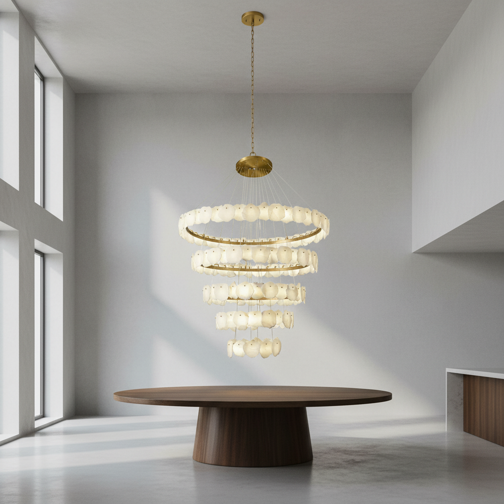 Luster Gaze Aura Tiered Circular Alabaster Chandelier - Background Shot