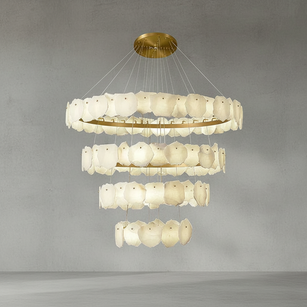 Luster Gaze Aura Tiered Circular Alabaster Chandelier - Background Shot