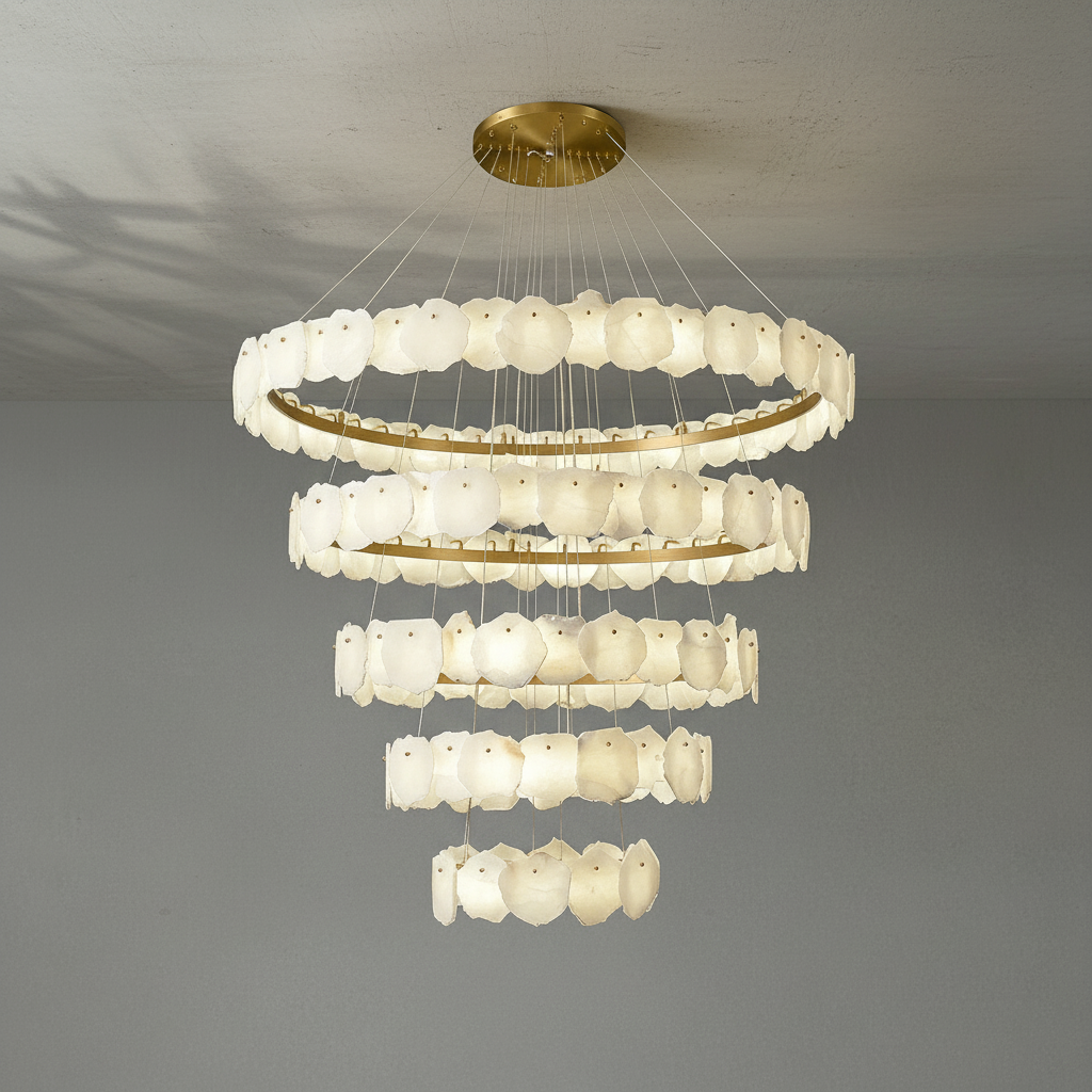 Luster Gaze Aura Tiered Circular Alabaster Chandelier - Background Shot