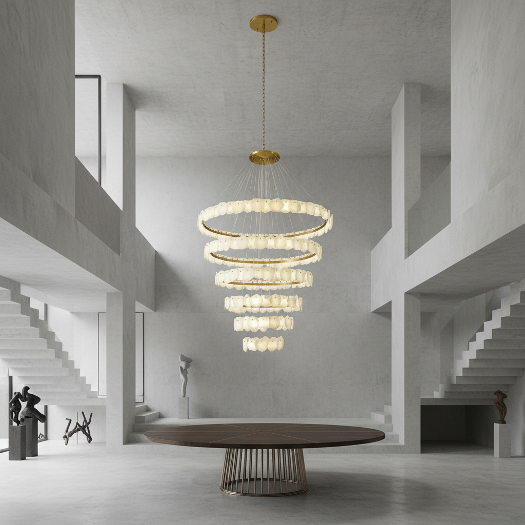 Luster Gaze Aura Tiered Circular Alabaster Chandelier - Background Shot