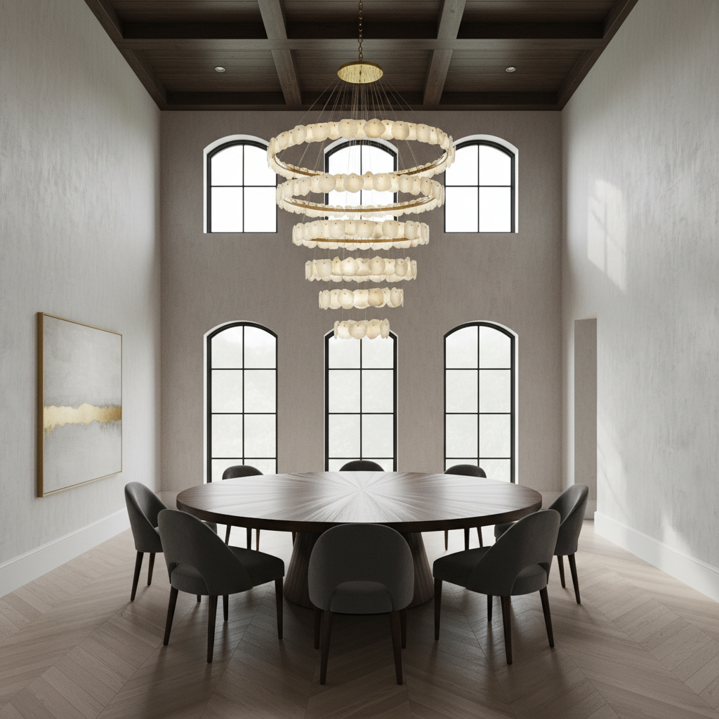 Luster Gaze Aura Tiered Circular Alabaster Chandelier - Background Shot