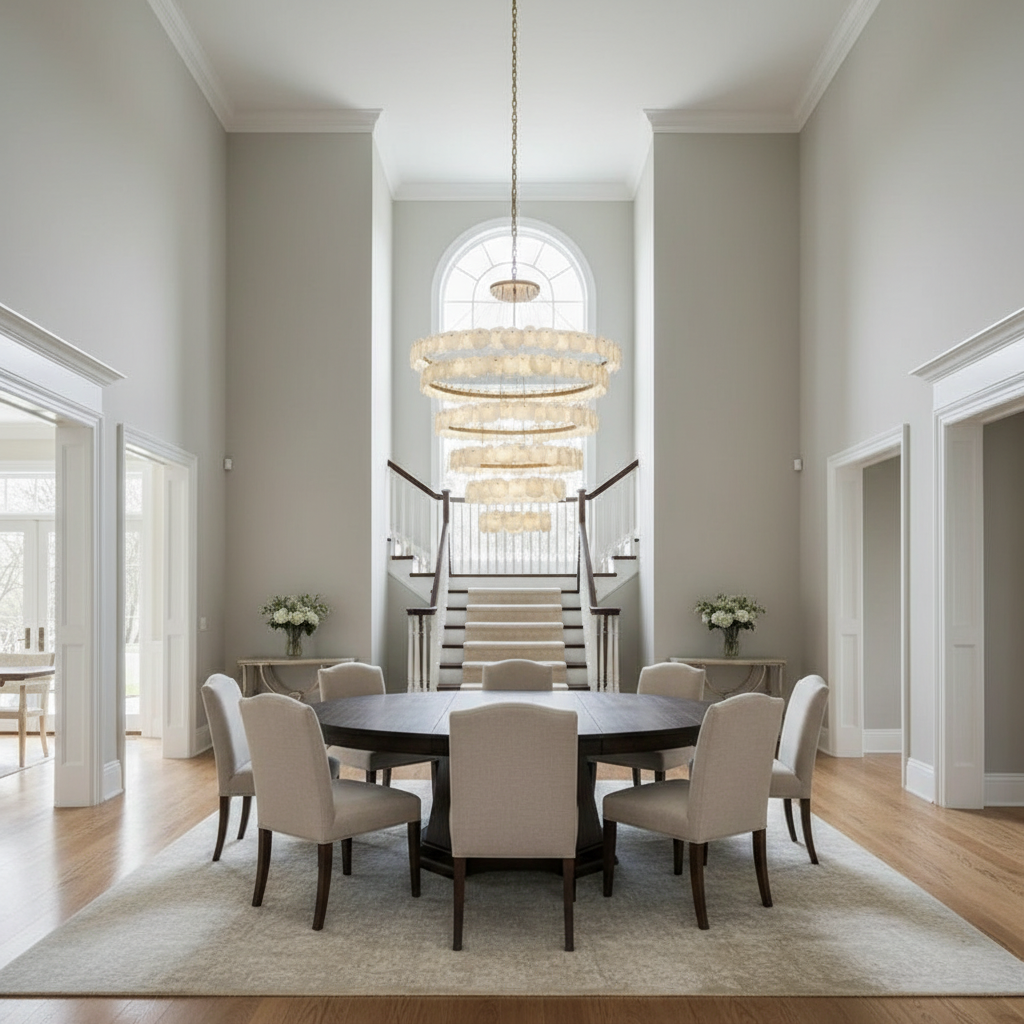 Luster Gaze Aura Tiered Circular Alabaster Chandelier - Background Shot
