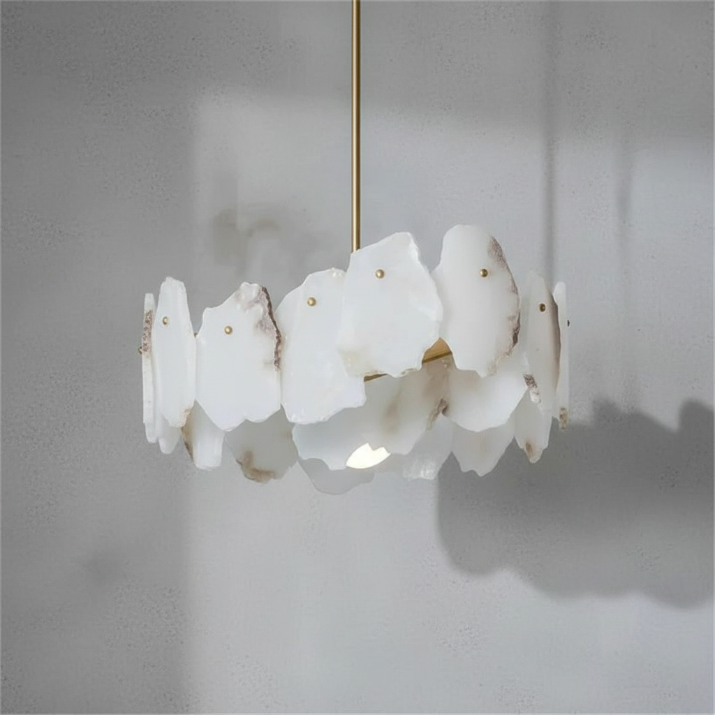 Luster Gaze Veridian Oval Alabaster Chandelier - Background Shot