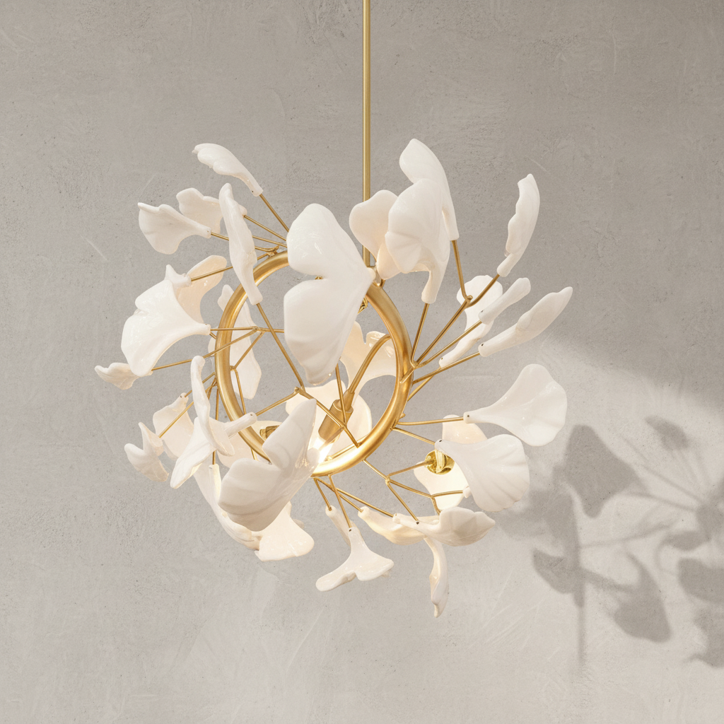 Luster Gaze Ginkgo Bloom Ceramic Chandelier - Background Shot