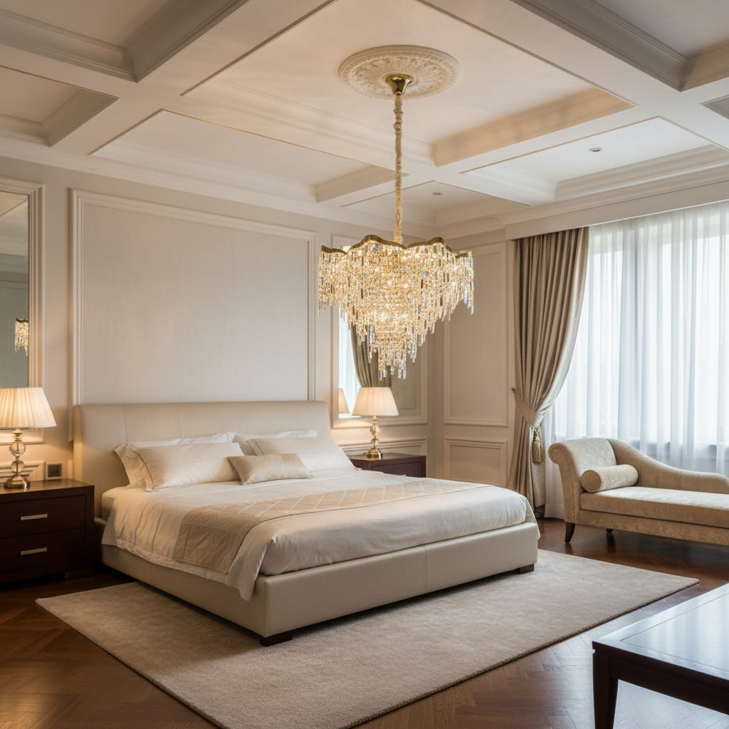 Luster Gaze Radiant Aura Round Crystal Chandelier - luxurious American master suite