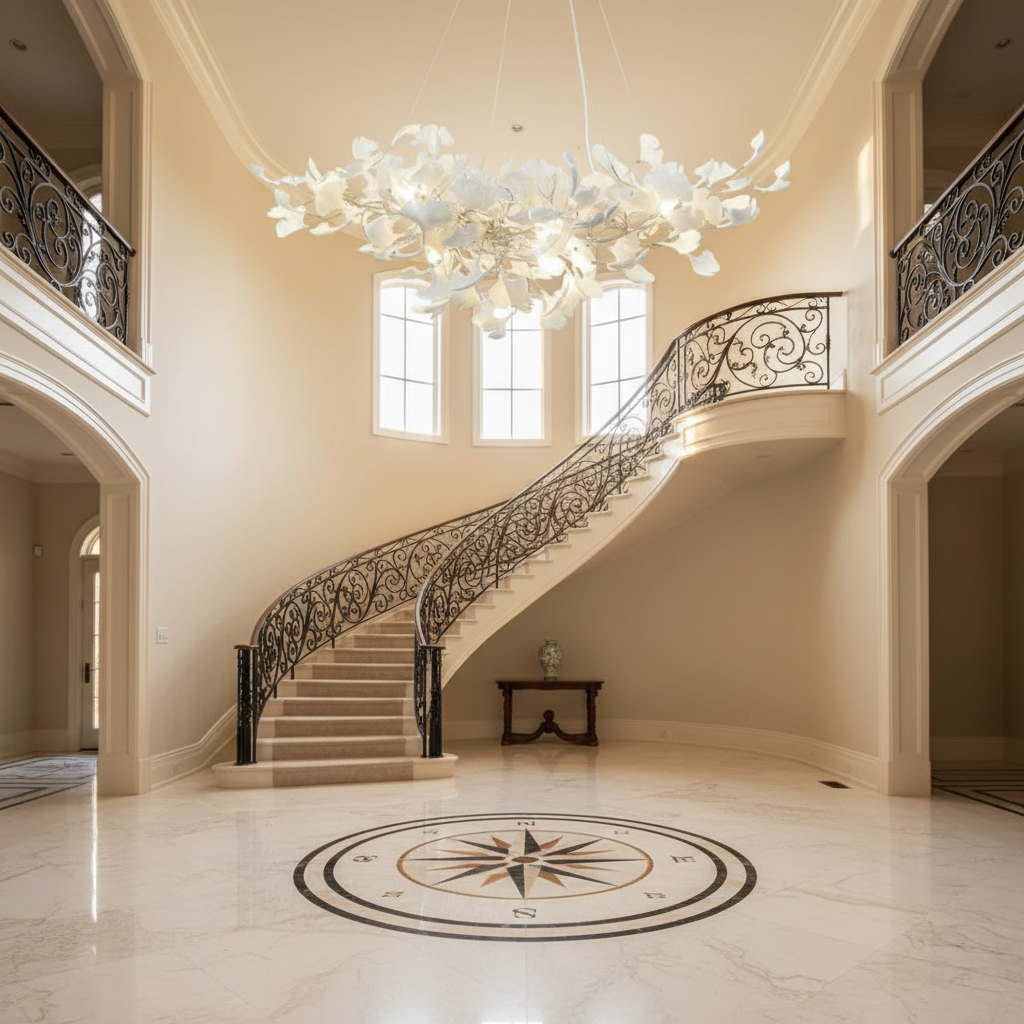 Luster Gaze Ginkgo Bloom Ceramic Chandelier - grand American foyer with two-story ceiling