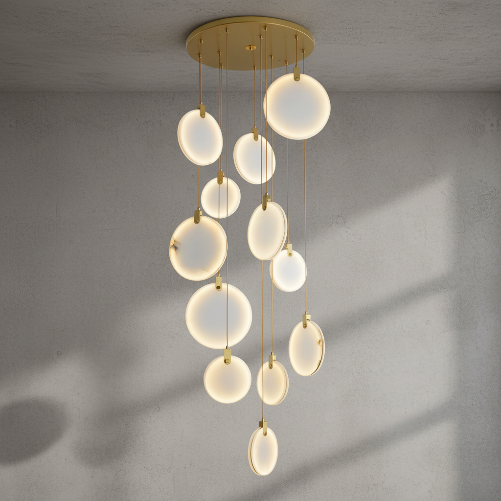 Luster Gaze Veridian Cuboid Alabaster Chandelier - Background Shot