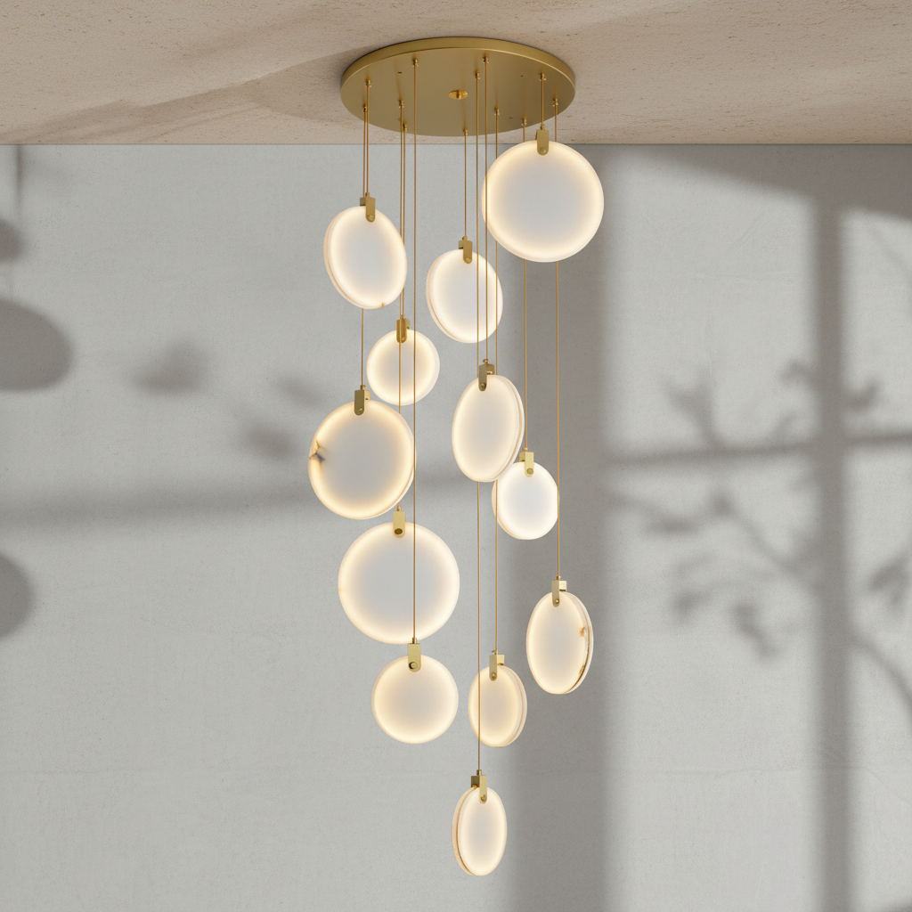 Luster Gaze Veridian Cuboid Alabaster Chandelier - Background Shot