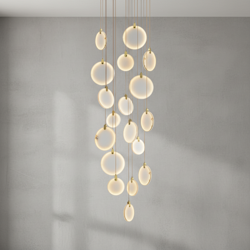 Luster Gaze Veridian Cuboid Alabaster Chandelier - Background Shot