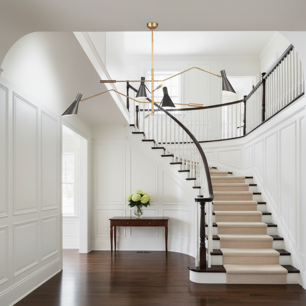 Luster Gaze Sculptural Beam Modern Chandelier - elegant American entryway with arched doorway