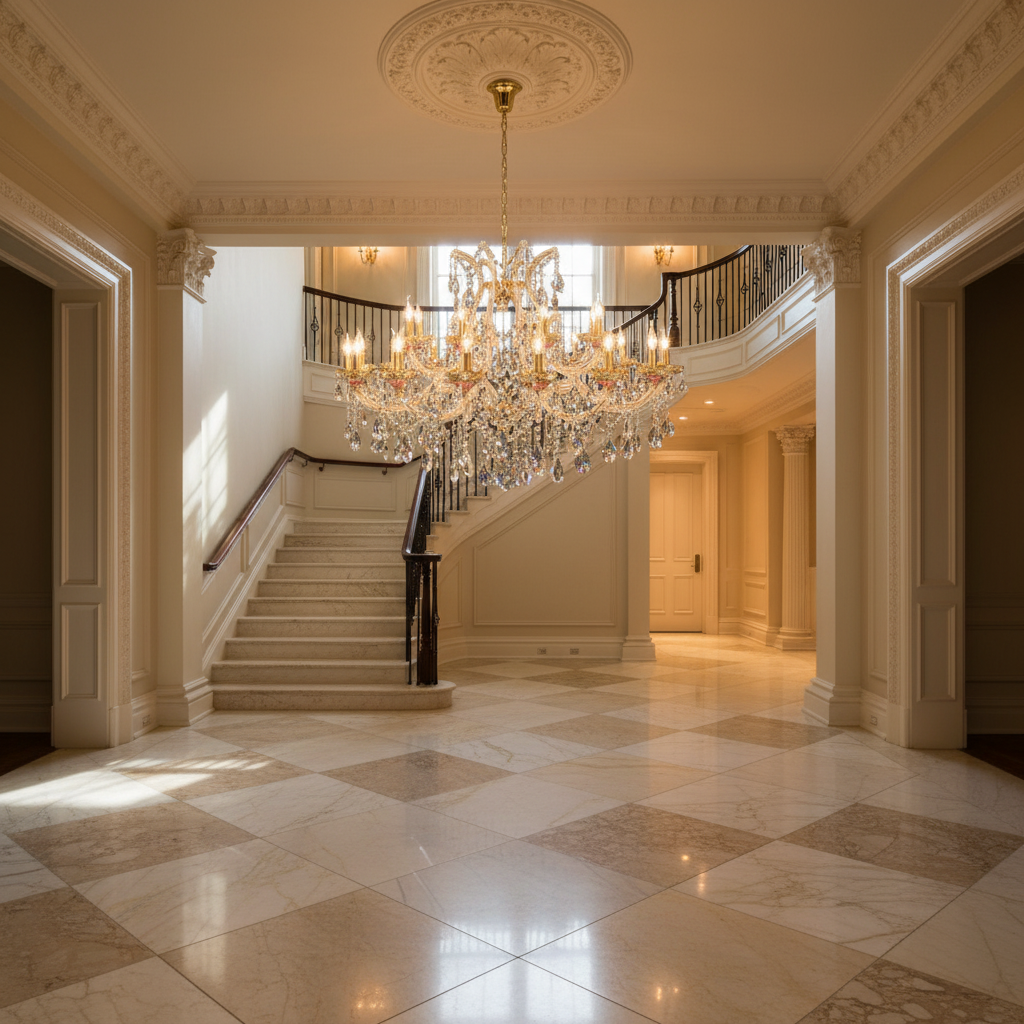 Luster Gaze Regal Bloom Gold Crystal Chandelier - grand American estate foyer