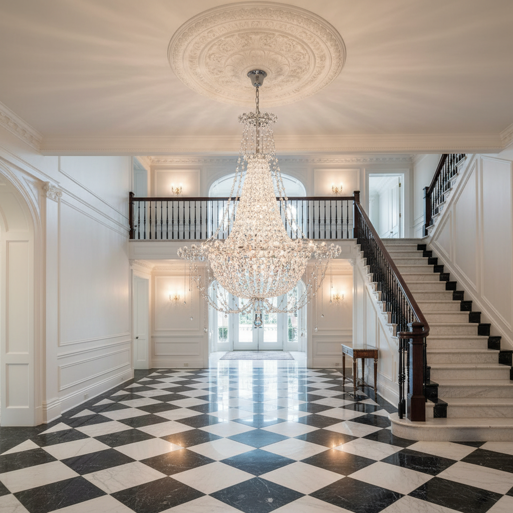 Luster Gaze Radiant Cascade Crystal Chandelier - grand American estate foyer