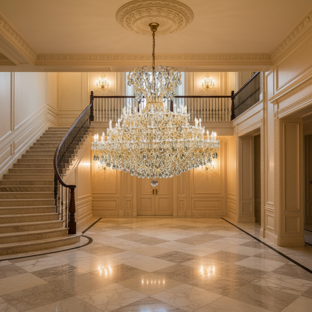 Luster Gaze Grand Empire Crystal Candle Branch Chandelier - grand American estate foyer