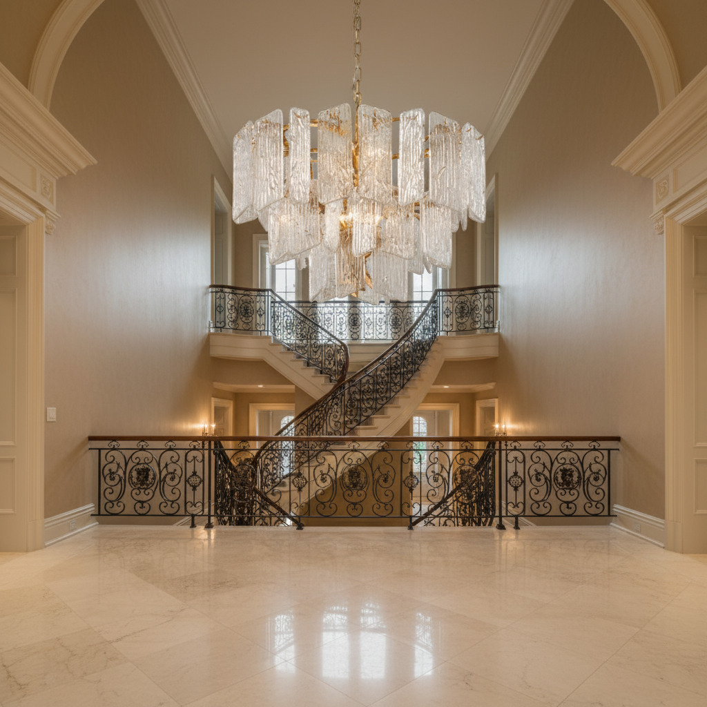 Luster Gaze Regal Radiance Tiered Chandelier - grand American foyer with soaring ceiling