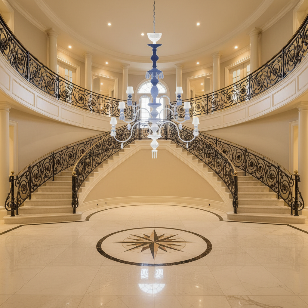 Luster Gaze Midnight Bloom Porcelain Chandelier - grand American foyer with two-story ceiling