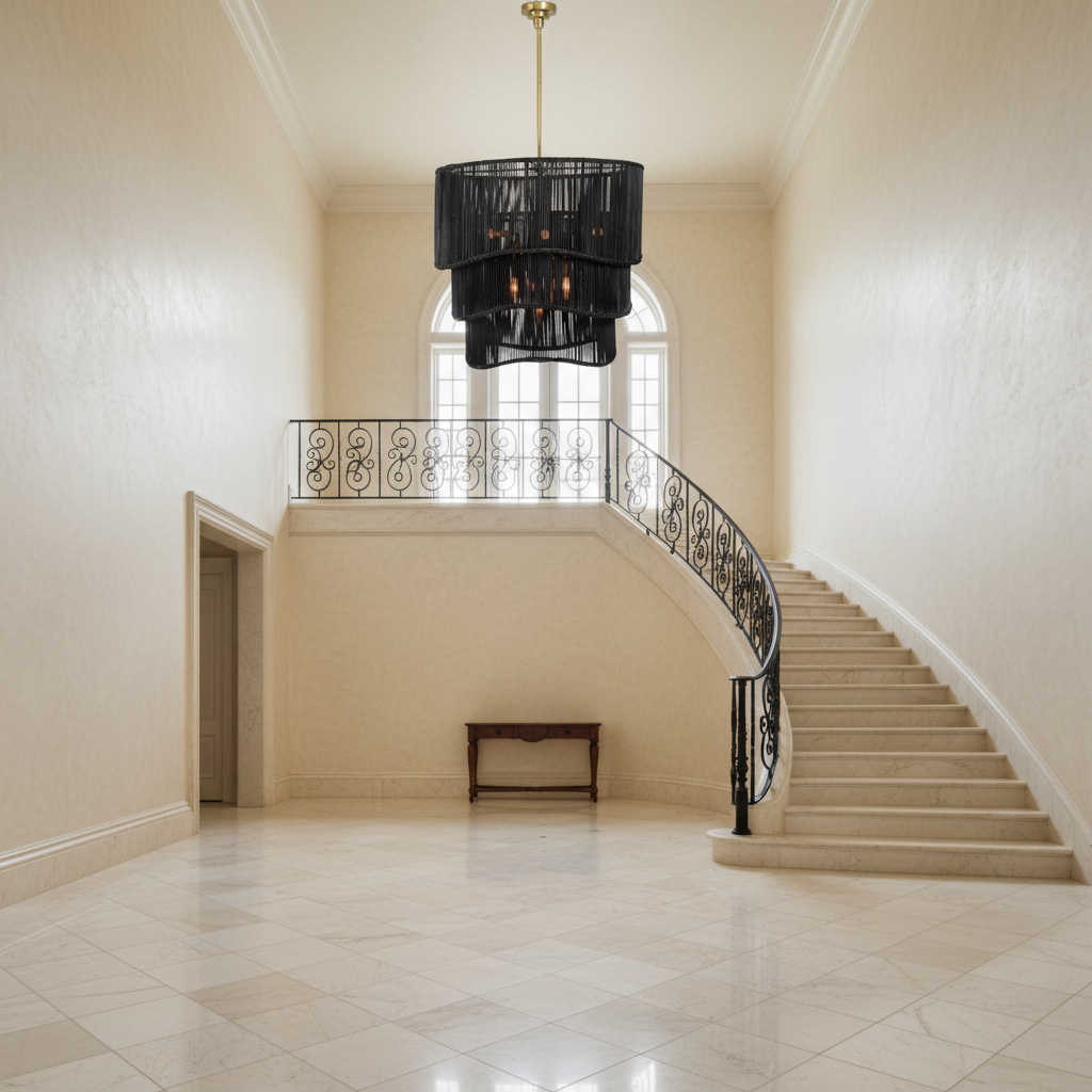 Luster Gaze Ebony Rattan Grand Tiered Chandelier - grand American foyer with soaring ceiling
