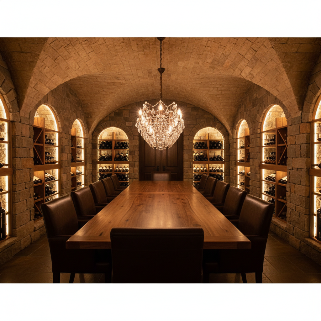 Luster Gaze Regal Grandeur Rectangular Chandelier - elegant American wine cellar dining room