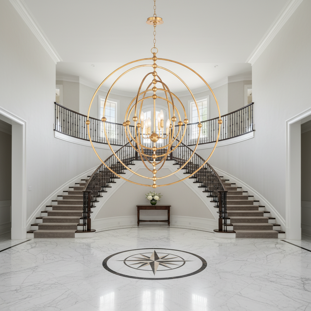 Luster Gaze Aura Sphere Grand Chandelier - grand American foyer with two-story ceiling