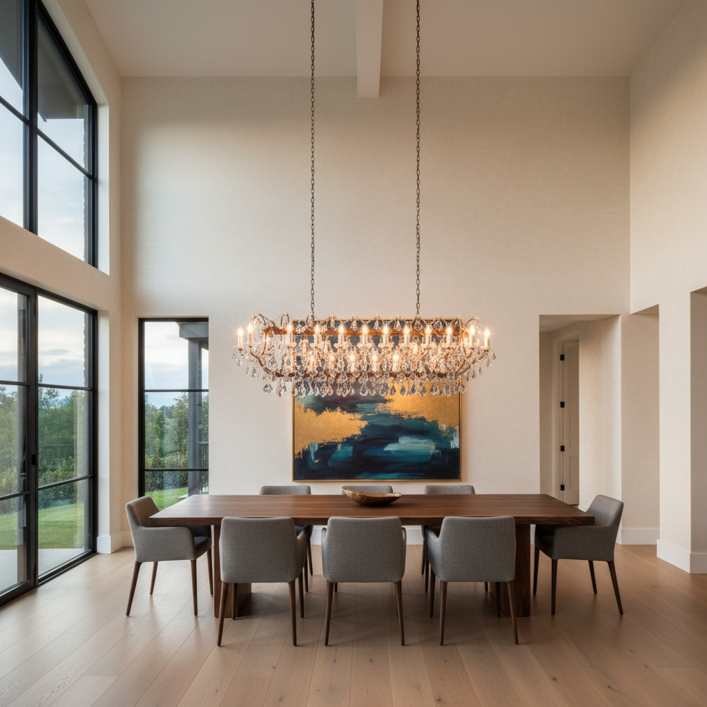 Luster Gaze Regal Grandeur Rectangular Chandelier - American great room dining area
