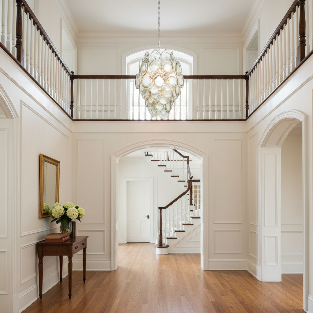 Luster Gaze Opulent Radiance 8-Light Chandelier - elegant American entryway with arched doorway