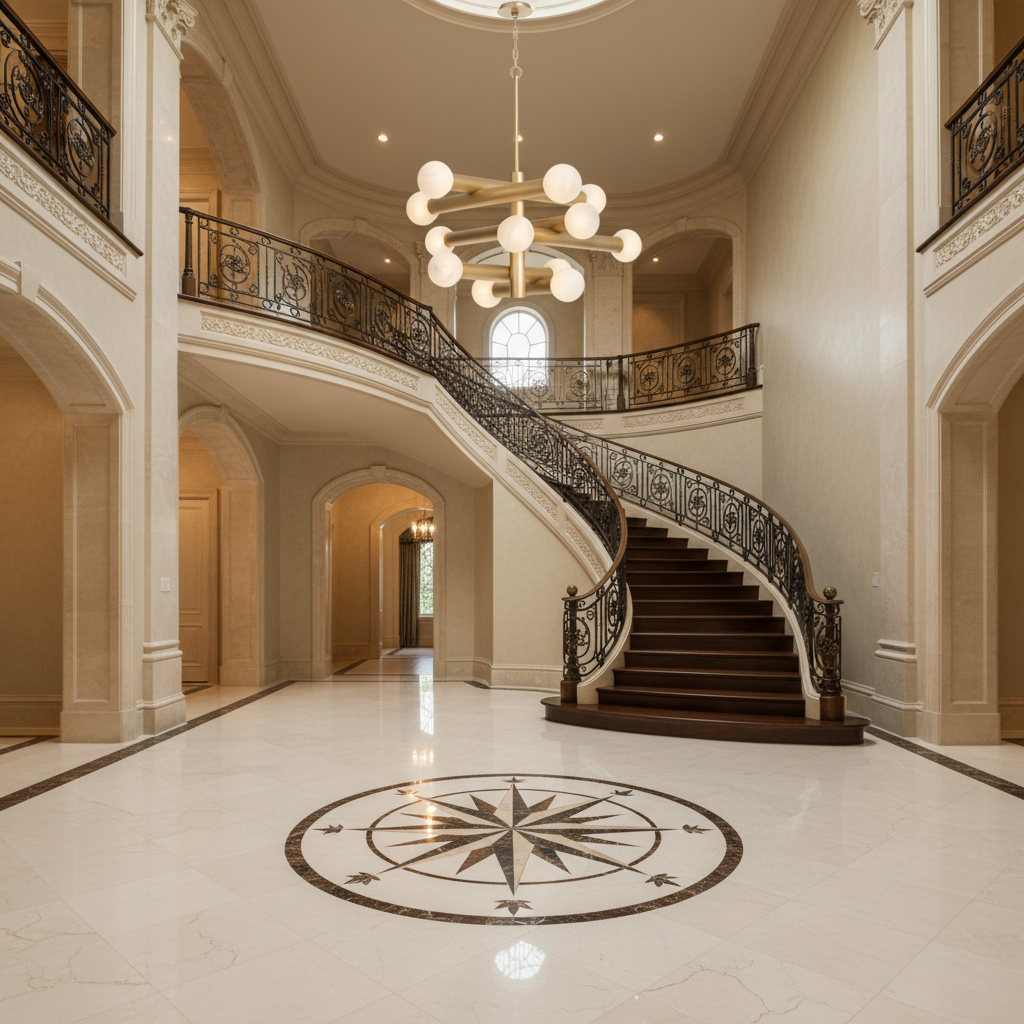 Luster Gaze Aura Grandeur Alabaster-Like Chandelier - grand American foyer with two-story ceiling