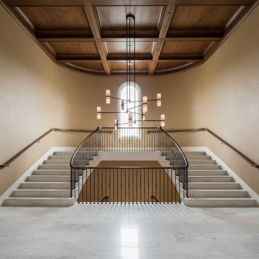 Luster Gaze Grand Lumina Mobile Chandelier - dramatic American stairwell with soaring ceiling