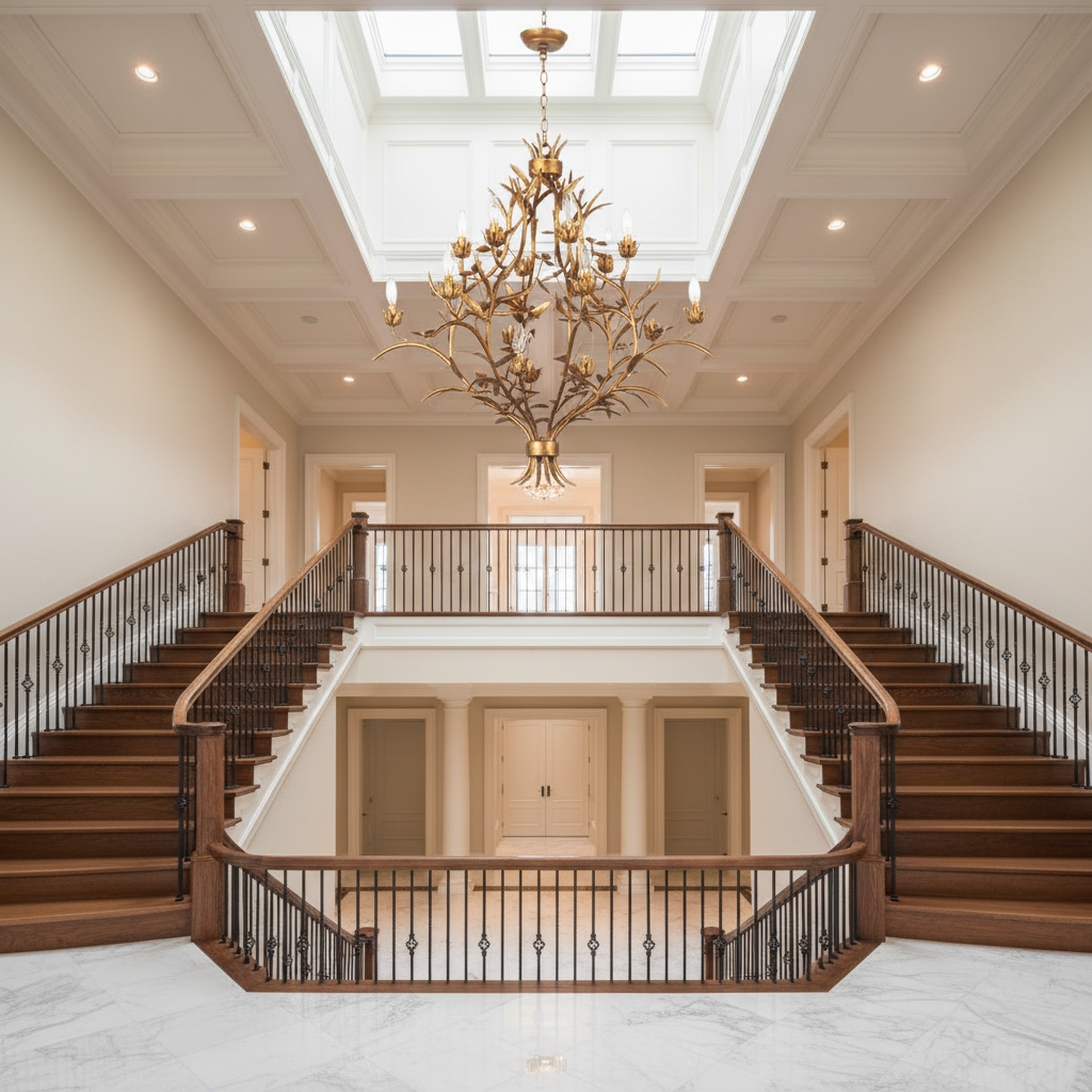 Luster Gaze Verdant Canopy 15-Light Chandelier - dramatic American stairwell with three-story void