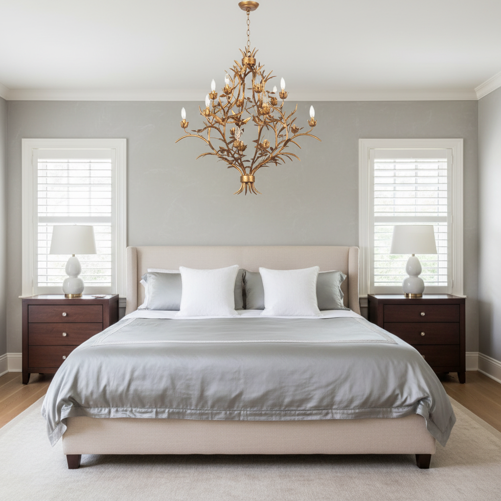 Luster Gaze Verdant Canopy 15-Light Chandelier - American master bedroom with high ceiling