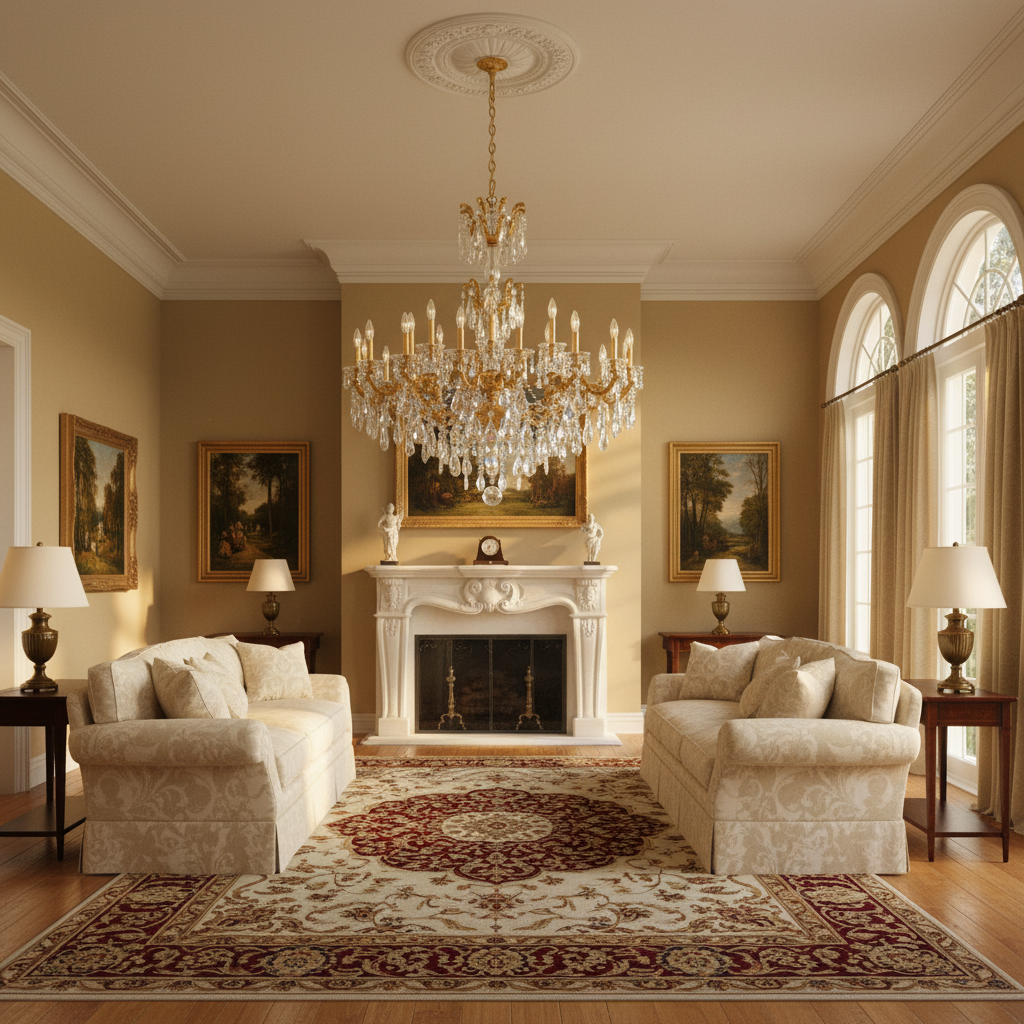 Luster Gaze Opulent Bloom Grand Chandelier 46" - American formal living room with 12-foot ceilings