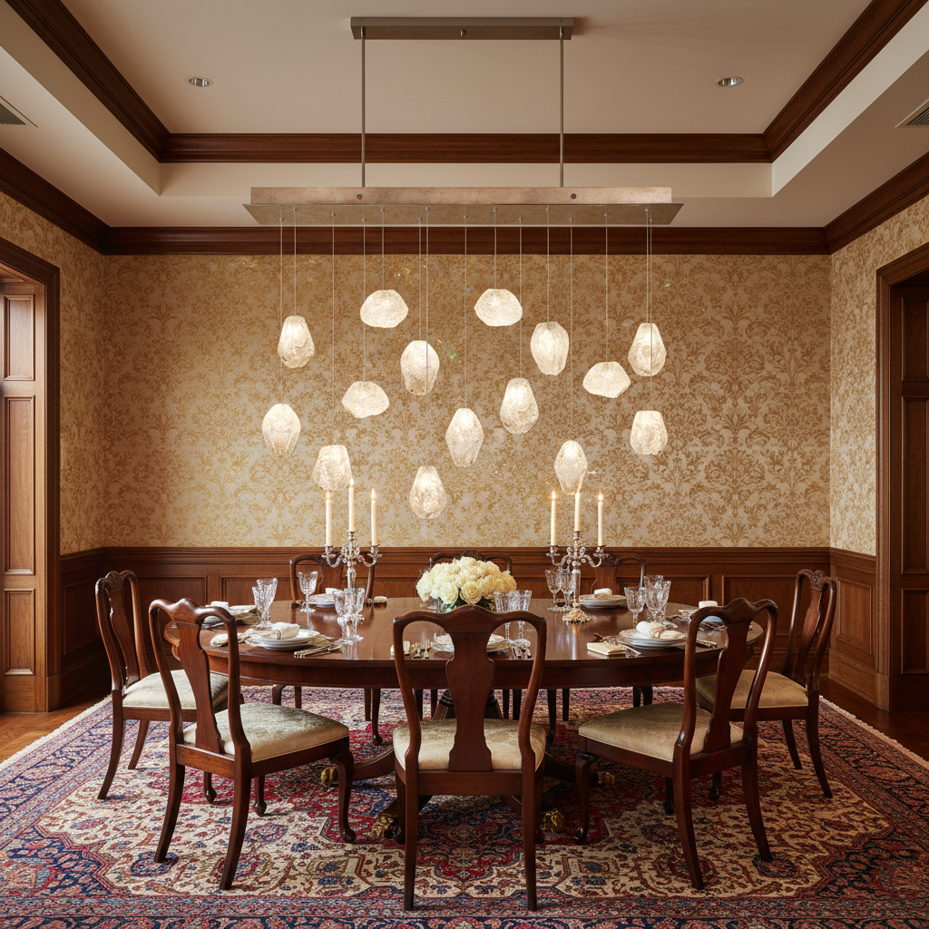 Luster Gaze Veridian Bloom Quartz Chandelier - formal American dining room