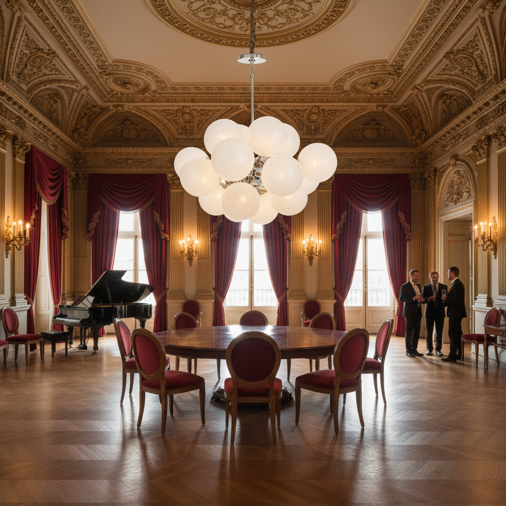 Luster Gaze Driftelle Nickel Glass Chandelier - American ballroom or formal entertaining space