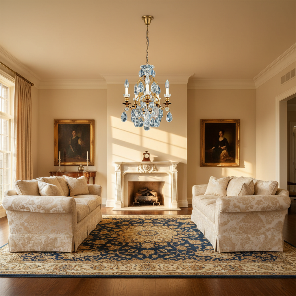 Luster Gaze Renaissance Crystal Chandelier 14" - American formal living room with 12-foot ceilings