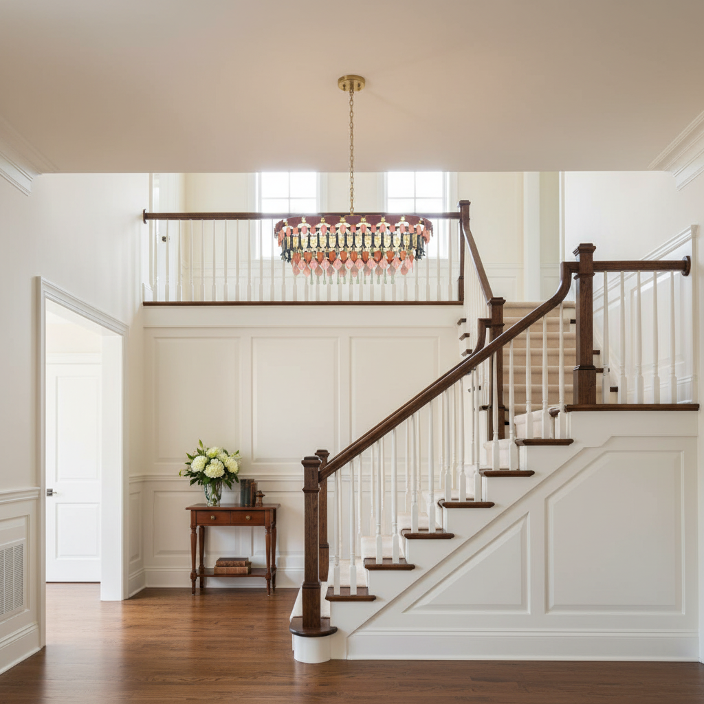 Luster Gaze Veridian Seasons Oval Chandelier - elegant American entryway with arched doorway