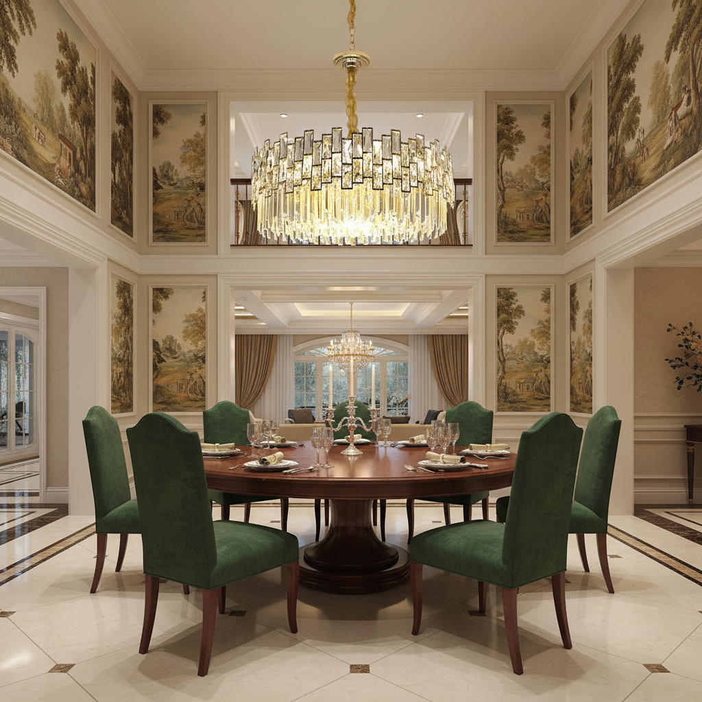 Luster Gaze Radiant Cascade Round Chandelier - formal American dining room