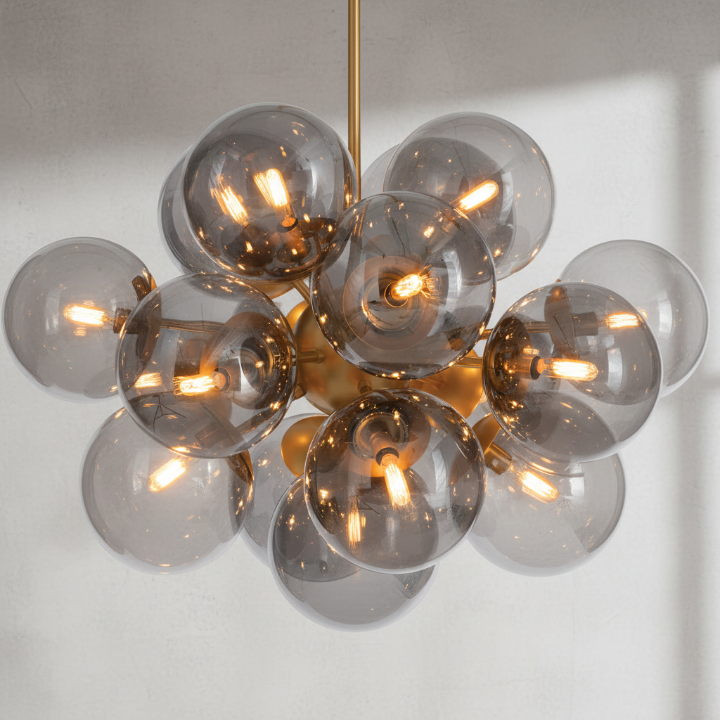 Luster Gaze Radiant Orb Brass Smoked Glass Chandelier - Background Shot