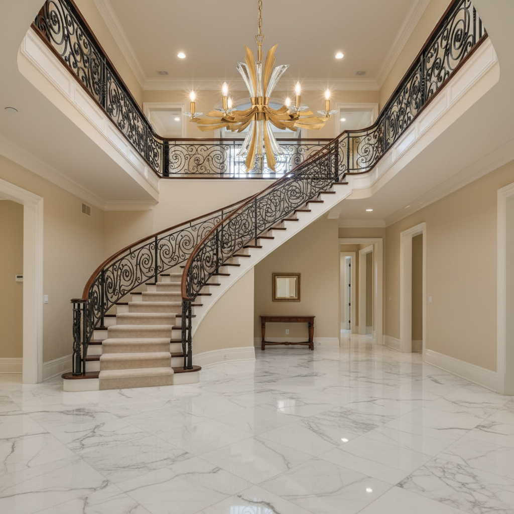 Luster Gaze Modern Aura Single-Tier Chandelier - grand American foyer with soaring ceiling