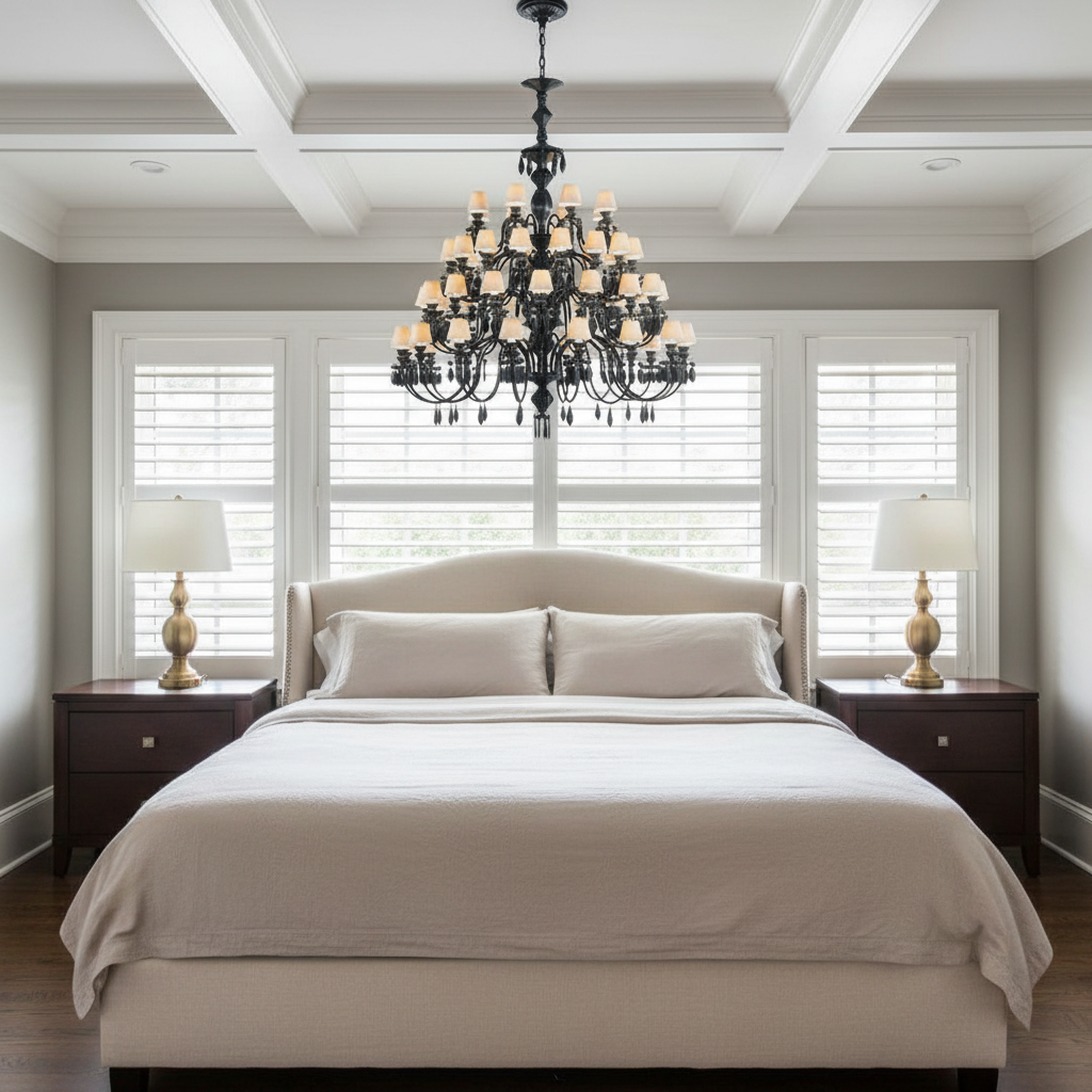 Luster Gaze Belle De Nuit 56 Lights Chandelier - American master bedroom with coffered ceiling