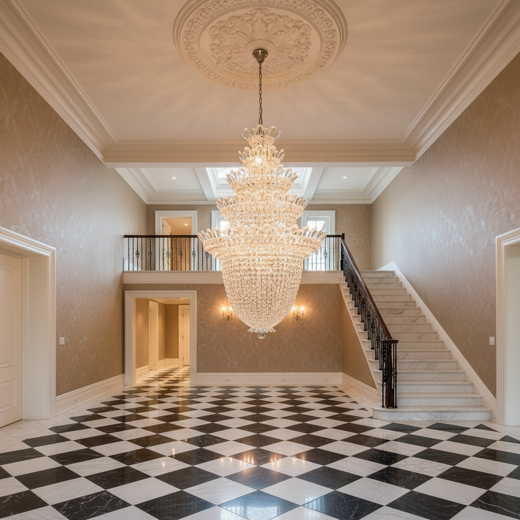 Luster Gaze Trillane Five-layer Crystal Chandelier 33" - grand American estate foyer