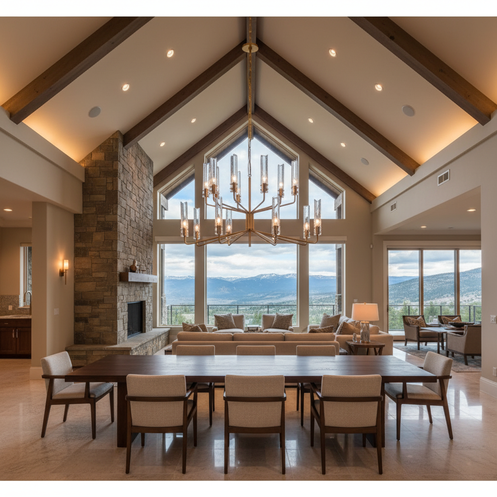 Luster Gaze Stellar Radiance Two-Tier Chandelier - luxury American great room with cathedral ceiling