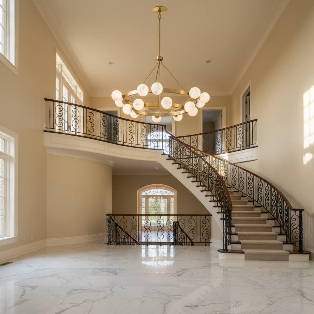 Luster Gaze Veridian Bloom Alabaster 2-Tier Chandelier - grand American foyer with soaring ceiling