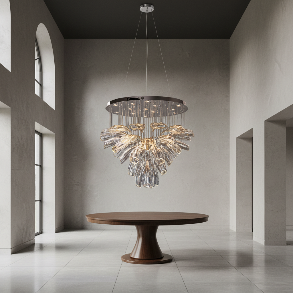 Luster Gaze Bloom Petal Glass Foyer Chandelier - Background Shot