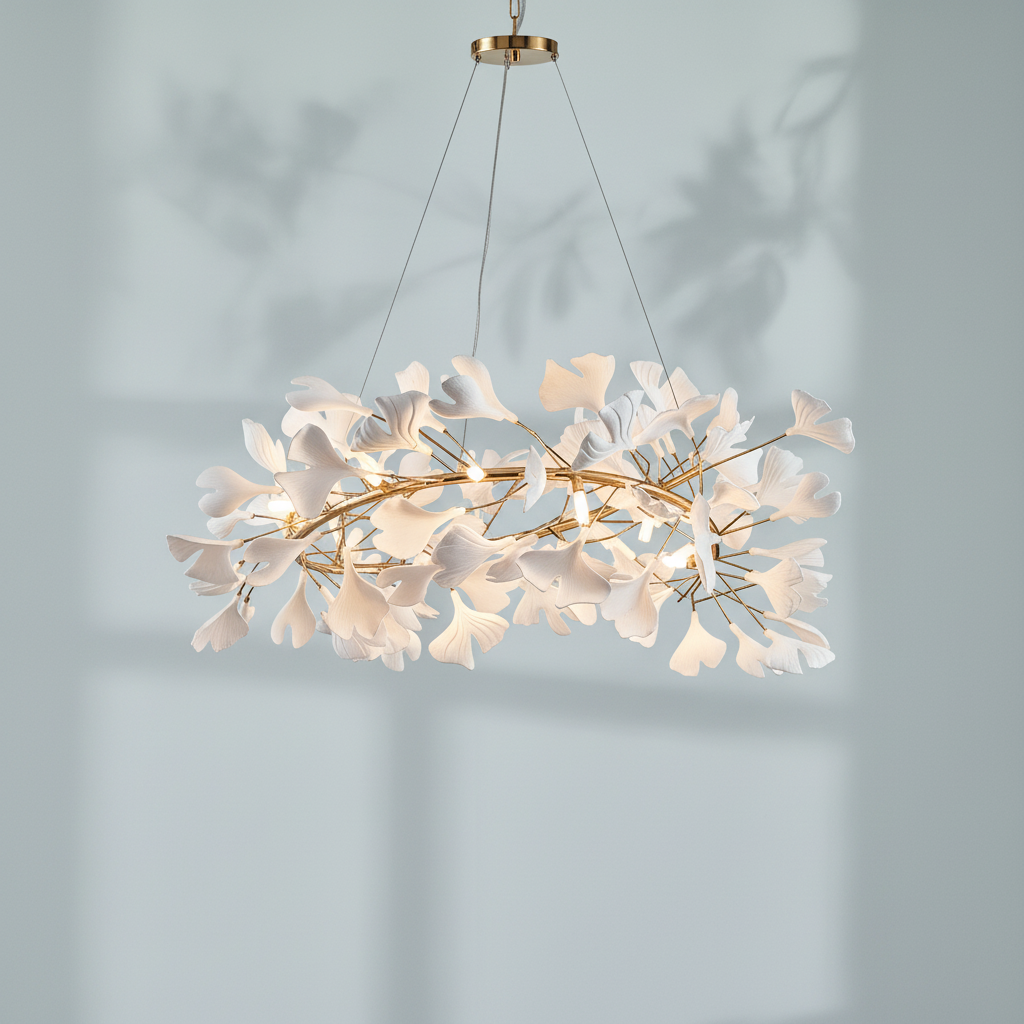 Luster Gaze Ceramic Ginkgo Round ChandelierD - Studio Shot
