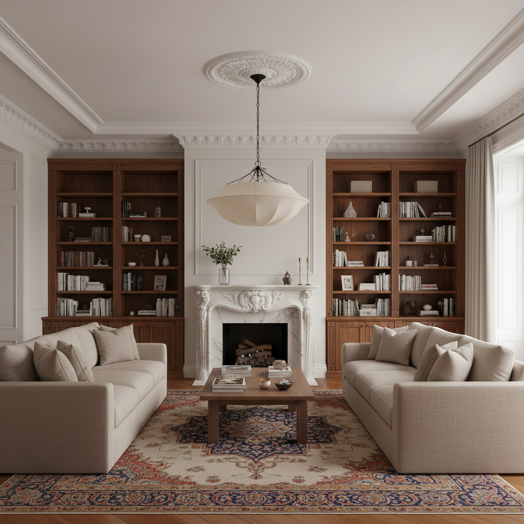 Luster Gaze Heritage Silk Canopy Chandelier - luxurious American living room with tray ceiling