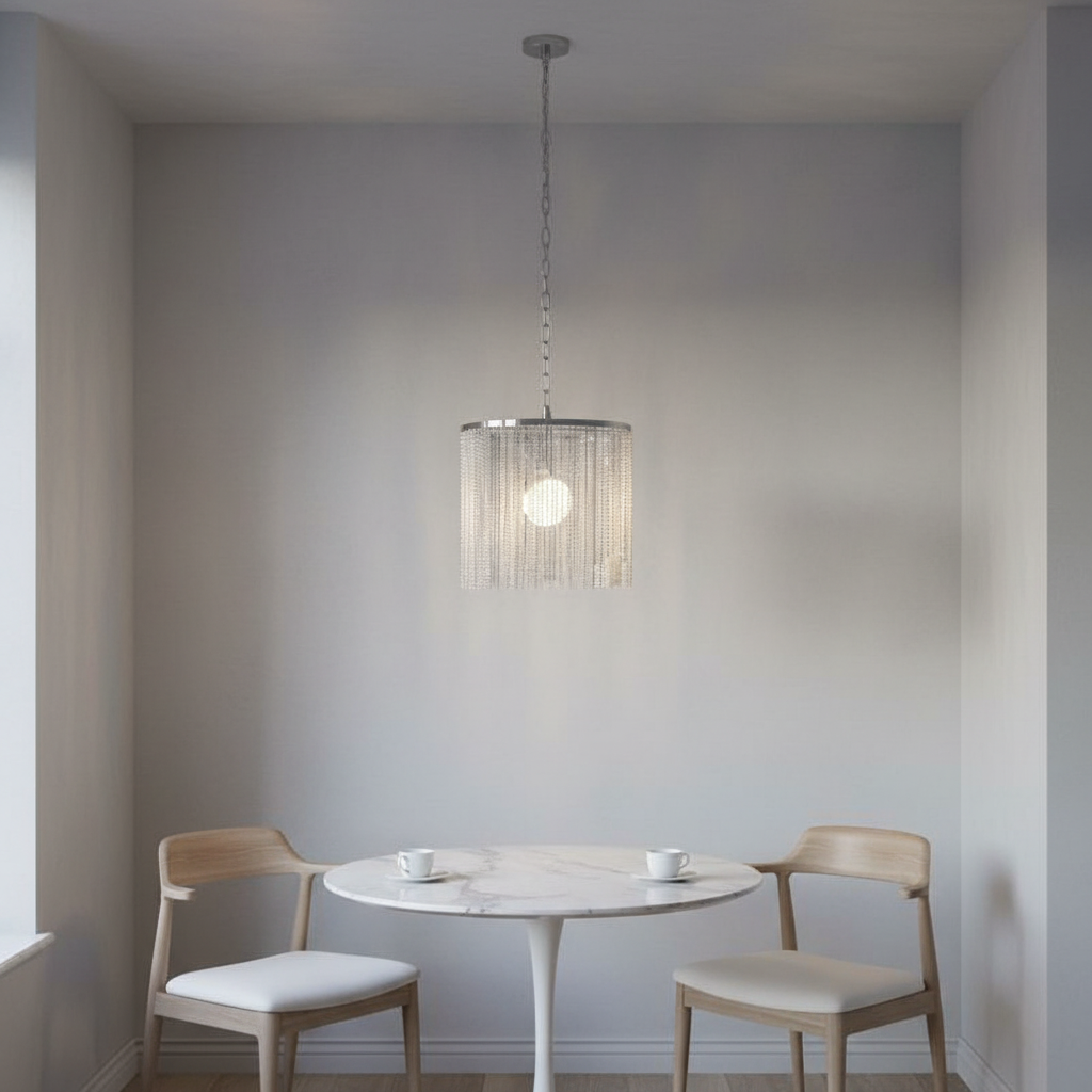 Luster Gaze Radiant Cascade Aluminum Tassel Chandelier - Background Shot