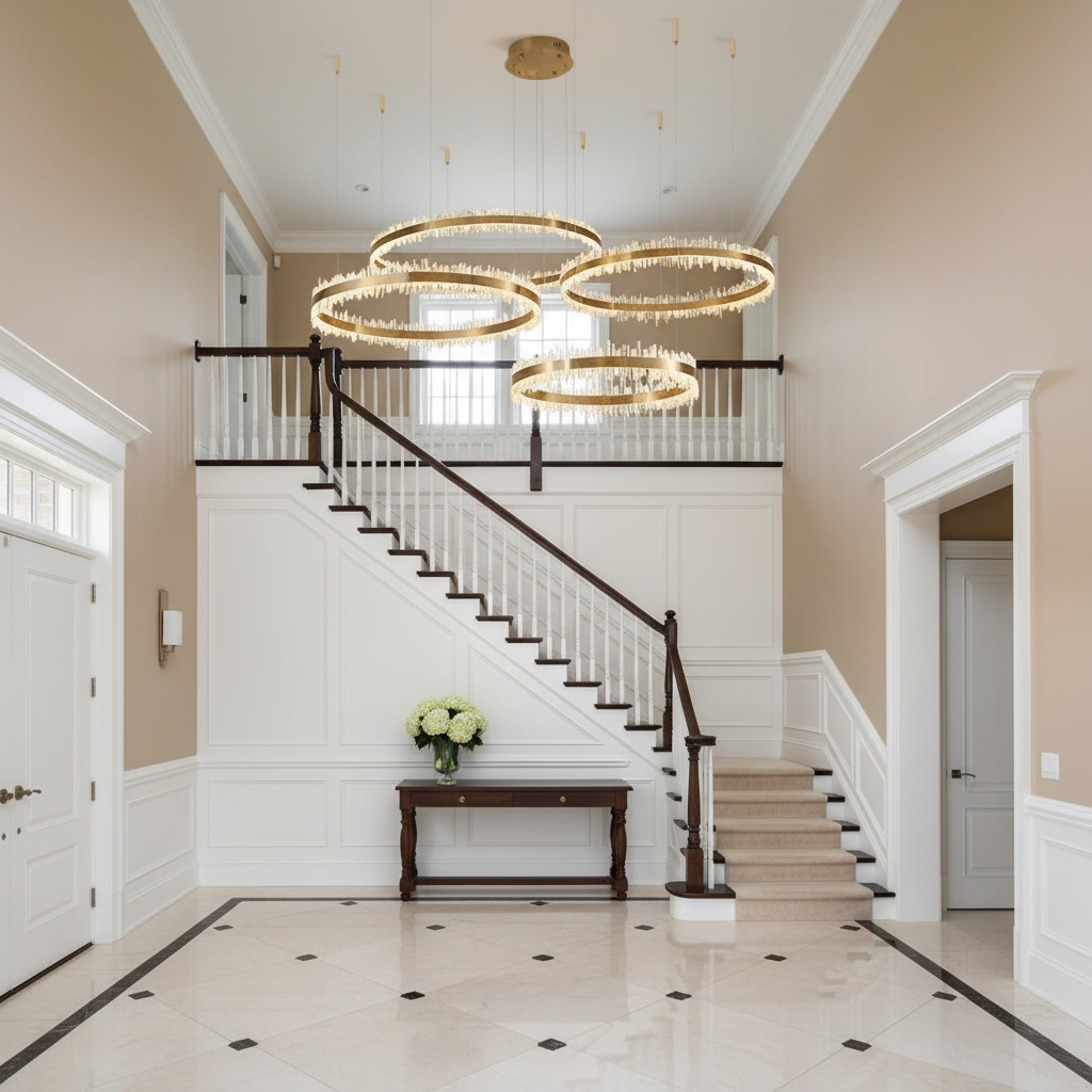 Luster Gaze Aura Quartz Ring Chandelier - elegant American entryway with arched doorway