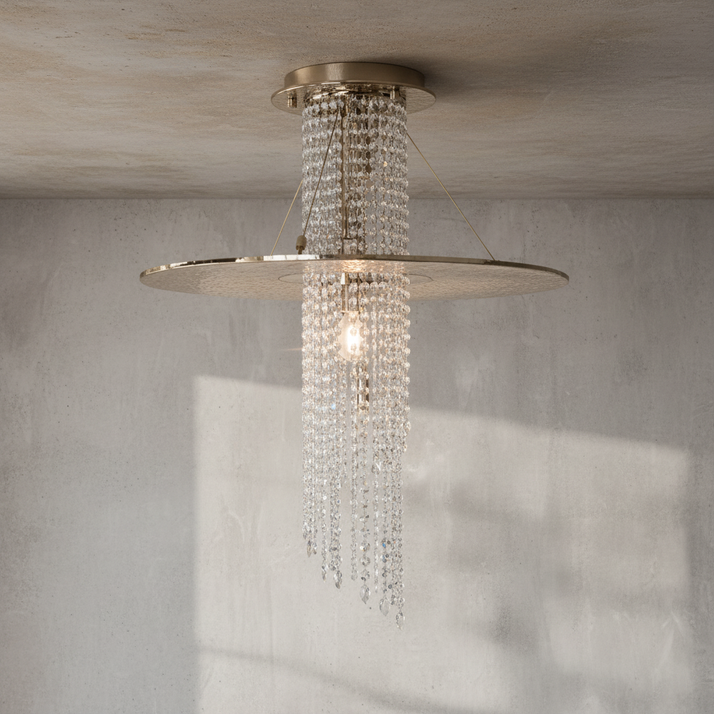Luster Gaze Radiant Aura Brass Crystal Flushmount Chandelier - Background Shot