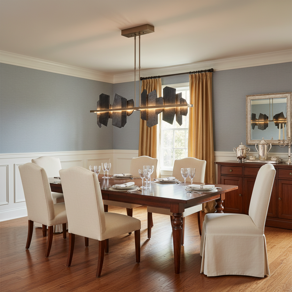 Luster Gaze Aetheria Grand Linear Chandelier - American transitional dining room